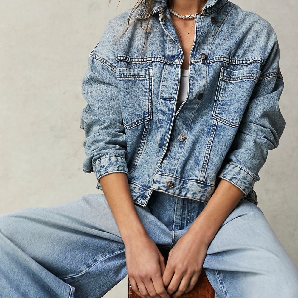 Free People Opal Swing Denim Jacket, Size Large
